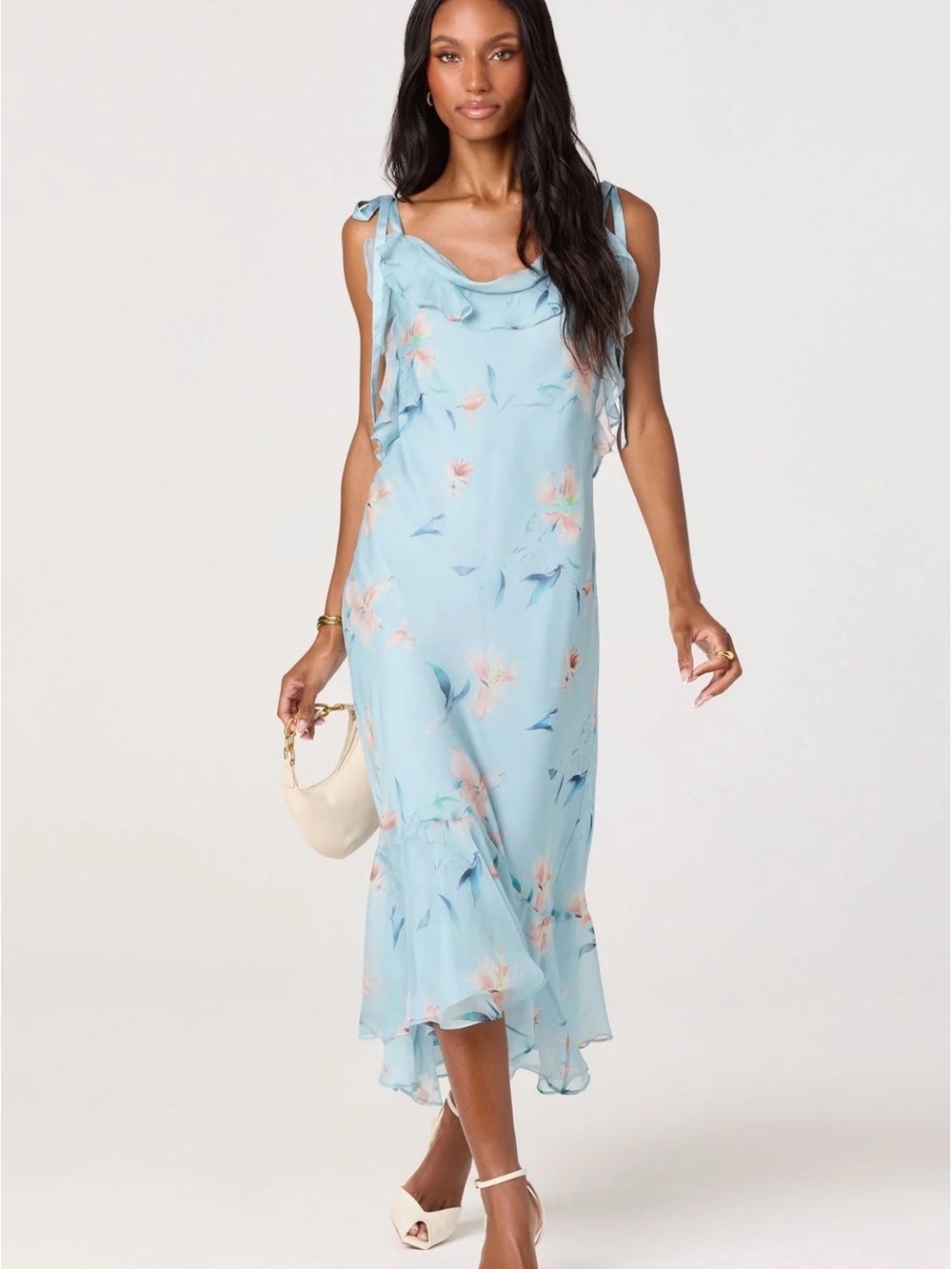 NWT Astr Light Nissa Blue Floral Tie-Shoulder Midi Dress